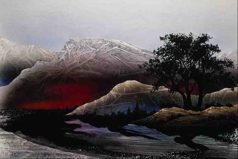 620045 Stylized Hills And Tree A4 Photo Print