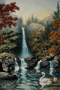 620050 Waterfall With Swans A4 Photo Print