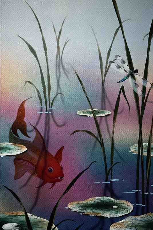 620057 Goldfish Under Lily Pads A4 Photo Print