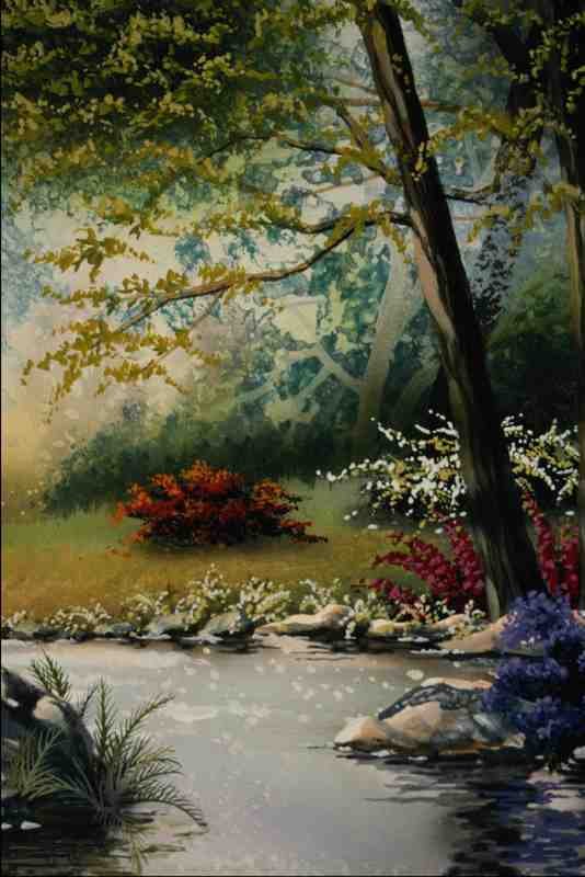 620069 Flowers By A Stream A4 Photo Print