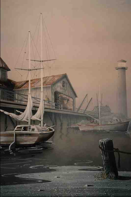 620088 Fishing Docks And Lighthouse A4 Photo Print