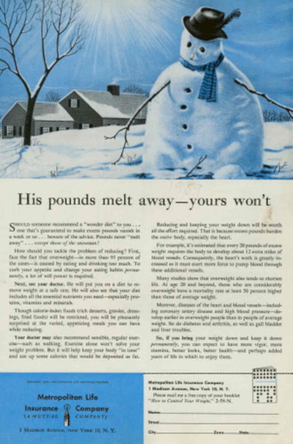 Metropolitan Snowman Loss 1950s Vintage Retro Advert Poster