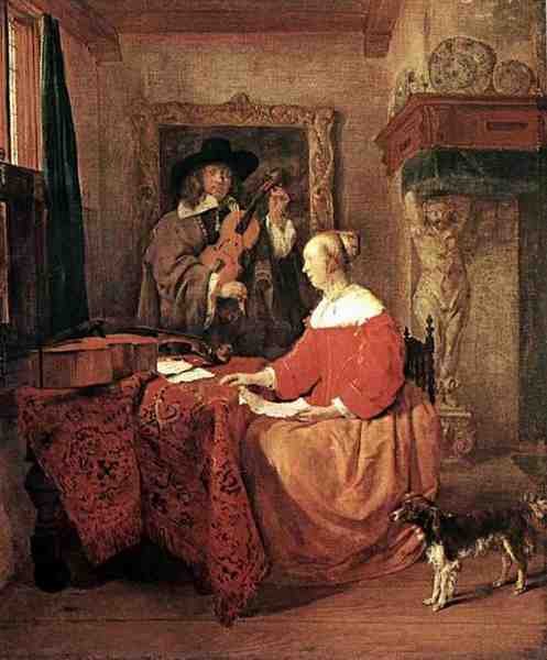 Metsu Gabriel A Woman Seated At A Table And A Man Tuning A Violin A4 Photo Print