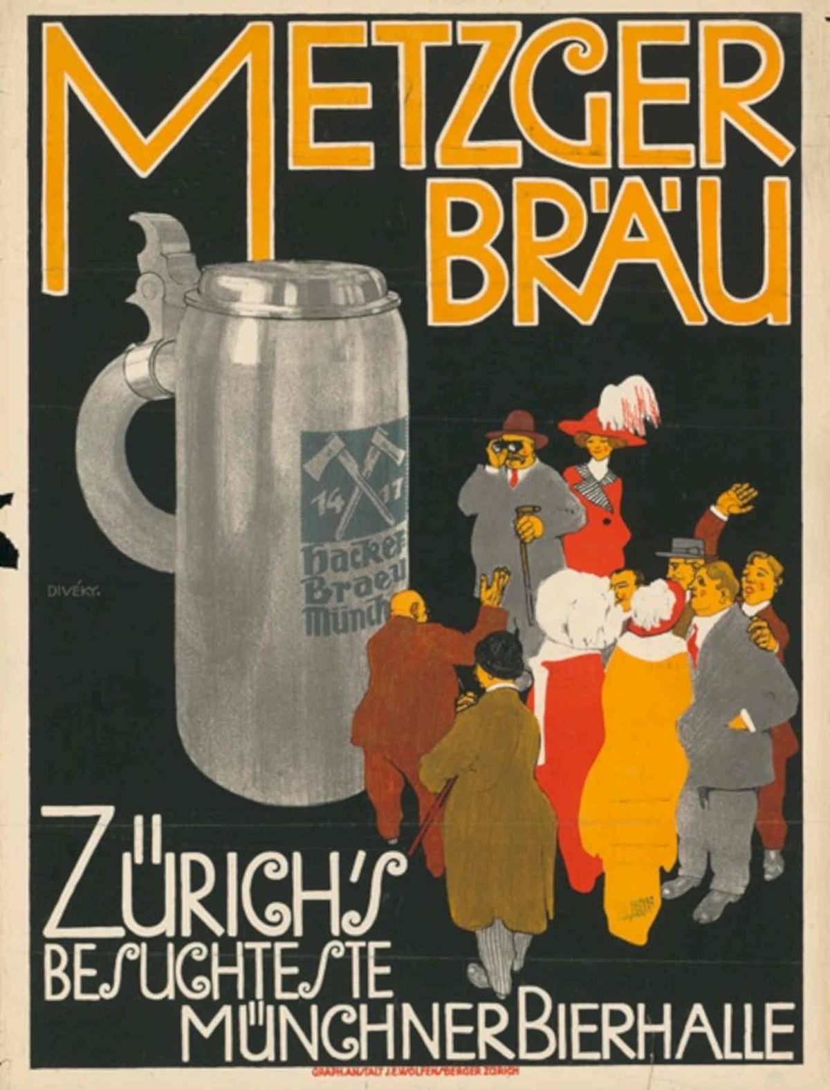Metzger Brau Zurich Vintage Retro Advert Poster