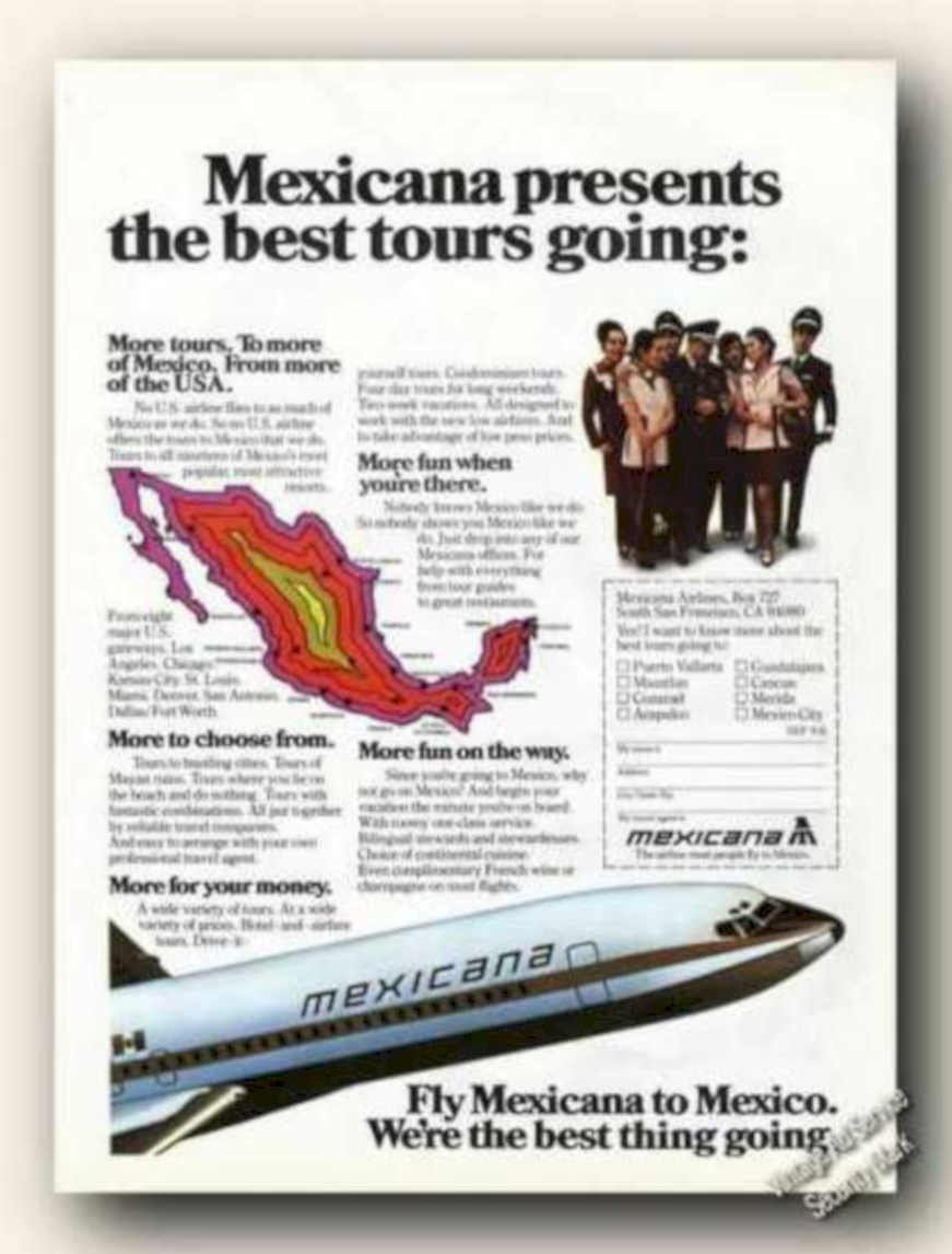 Mexicana Travel Brochure Vintage Retro Advert Ads A4 Photo Print