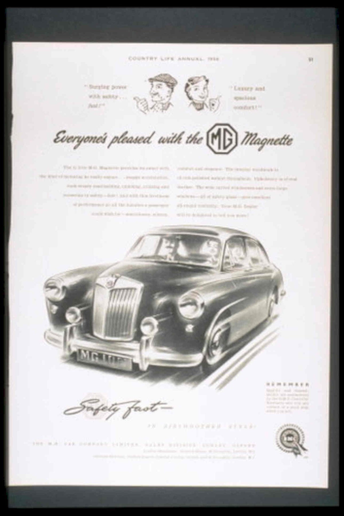 Mg Magnette 1938 1950s Vintage Retro Advert Poster