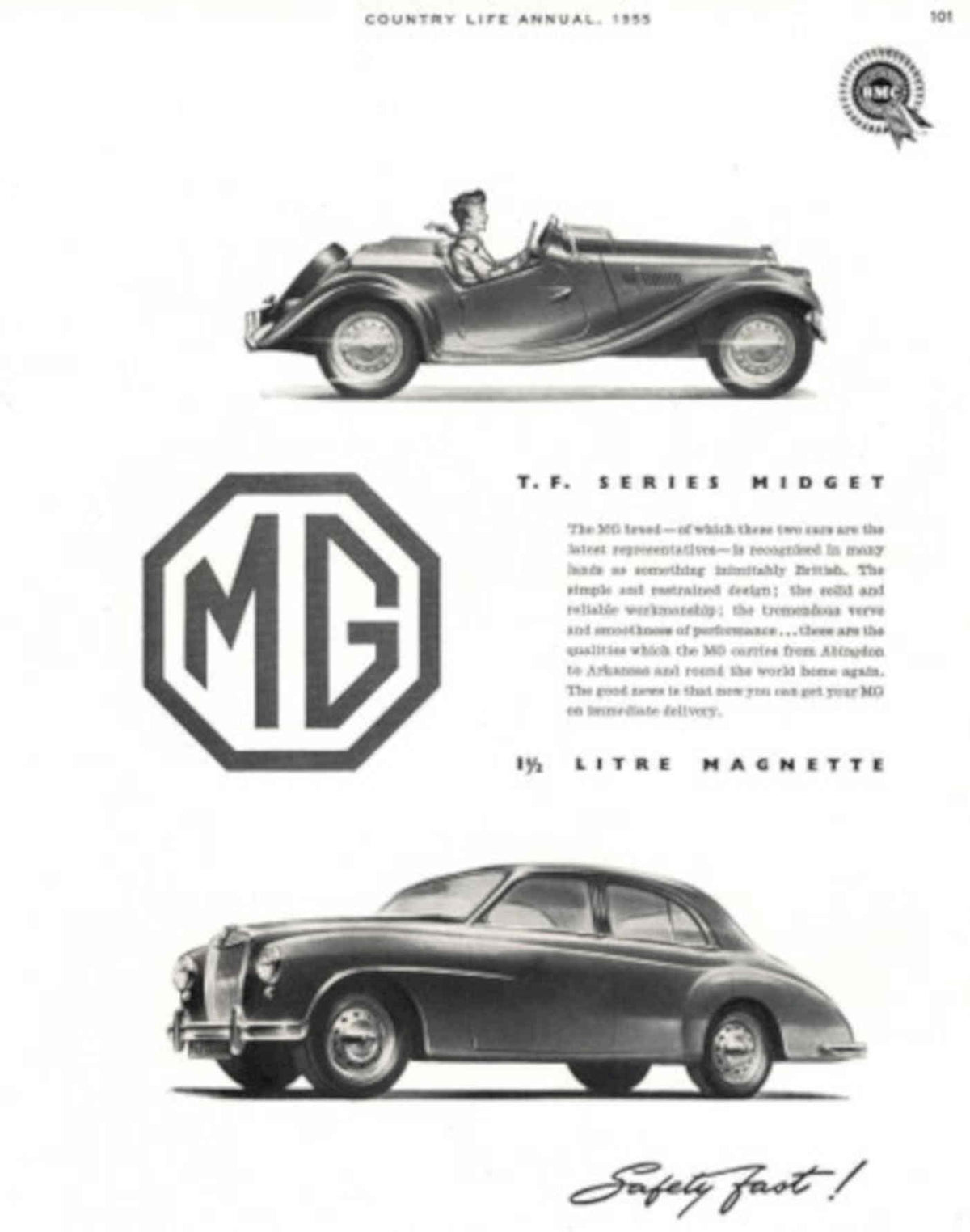 Mg Midget 1955 1950s Vintage Retro Advert Poster