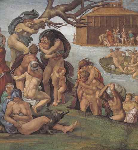 Michelangelo Michelangelo Sistine Chapel Ceiling Genesis Noah 7 9 The Flood left view  A4 Photo Print