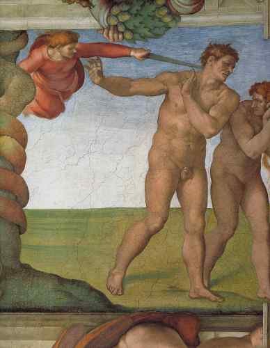 Michelangelo Michelangelo Sistine Chapel Ceiling Genesis The Fall and Expulsion from Paradise The Expulsion  A4 Photo Print