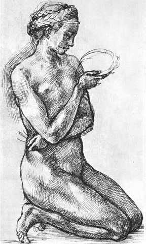 Michelangelo Nude Woman On Her Knees A4 Photo Print