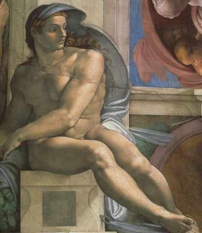 Michelangelo Sistine Chapel Ceiling Ignudi Next To Separation Of Land And The Persian Sybil2 A4 Photo Print