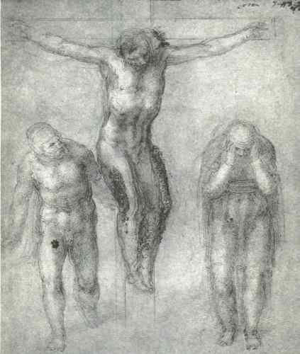 Michelangelo Study for Christ on the cross with Mourners  A4 Photo Print