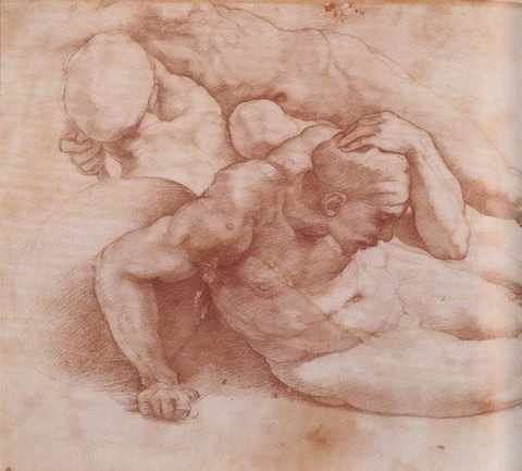 Michelangelo Two Figures Red Chalk A4 Photo Print