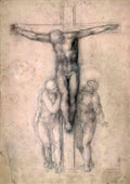 Michelangelo study of christ on the cross between the virgin and st A4 Photo Print