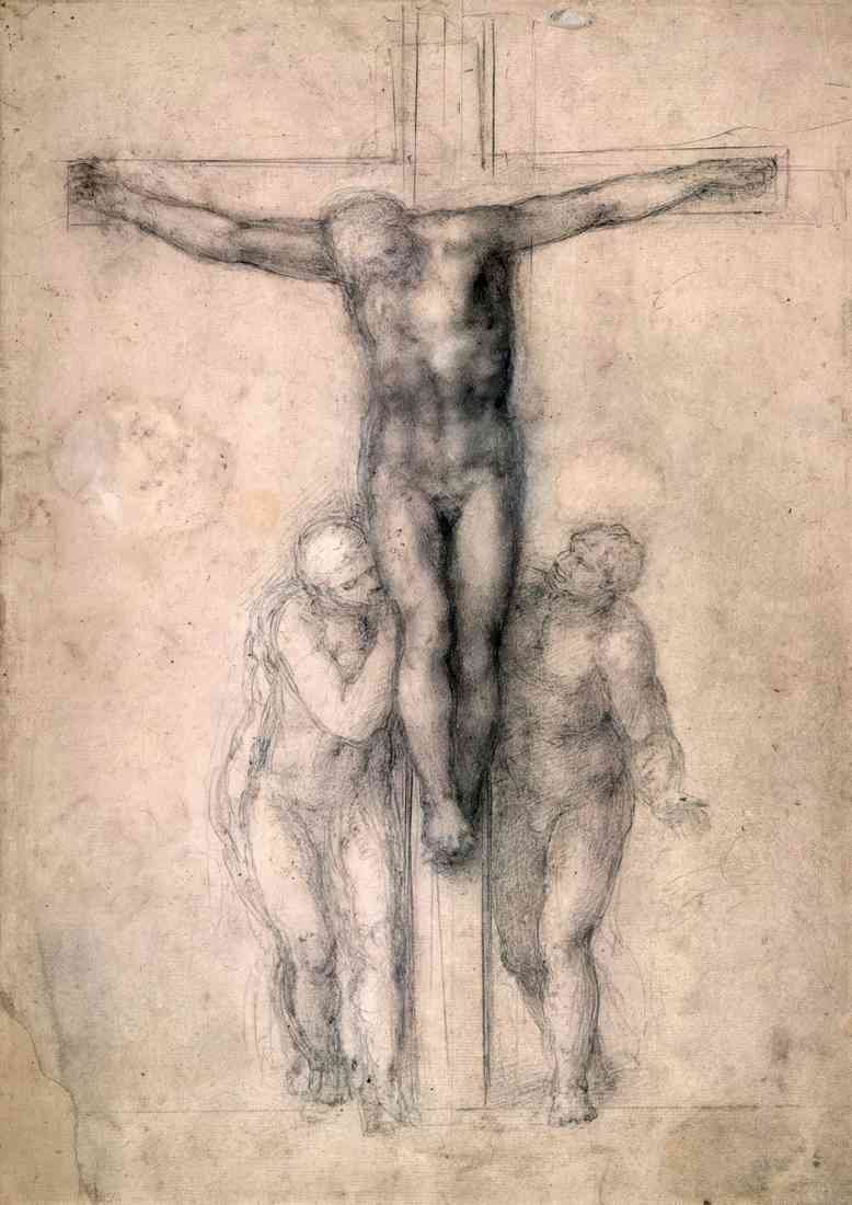 Michelangelo study of christ on the cross between the virgin and st A4 Photo Print