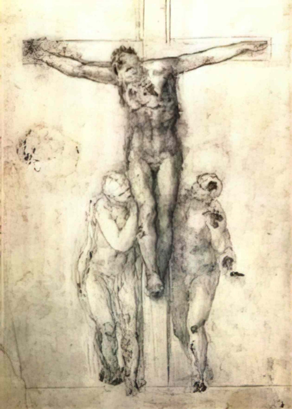 Michelangelo study of christ on the cross between the virgin and st Art A4 Photo Print