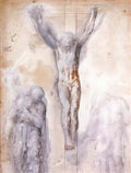 Michelangelo study of christ on the cross between the virgin and st j Art A4 Photo Print