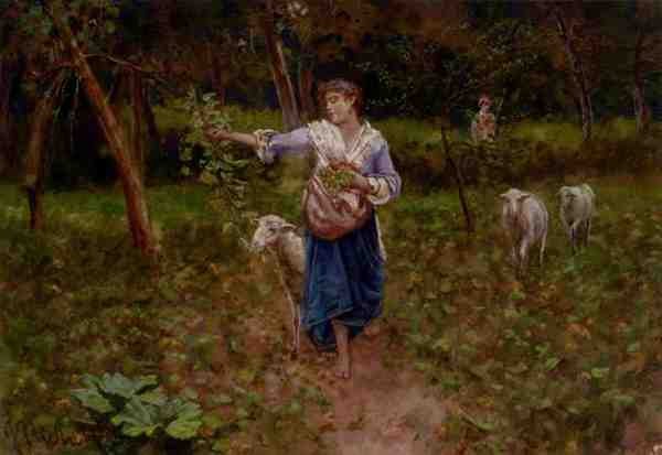 Michetti Francesco Paolo A Shepherdess In A Pastoral Landscape A4 Photo Print