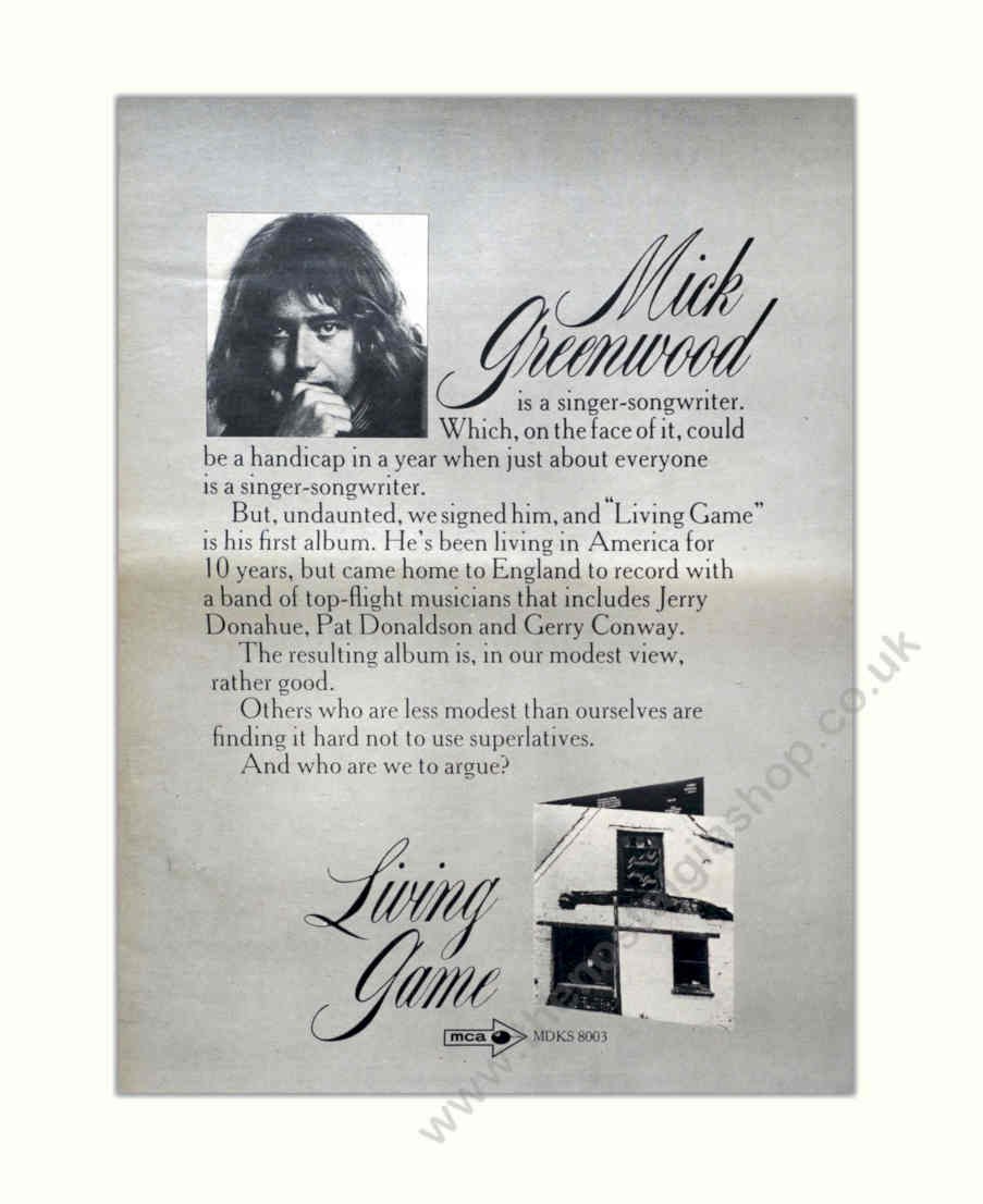 Mick Greenwood Living Vintage Retro Advert Poster A4 Photo Print