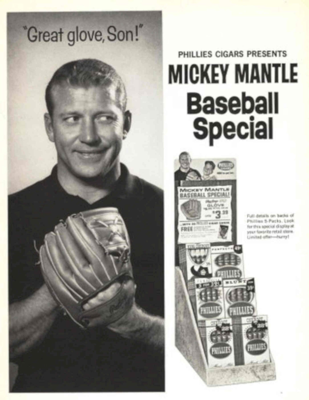 Mickey Mantle Baseball 1950s Vintage Retro Advert Poster