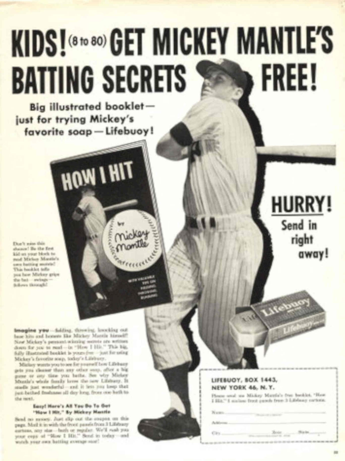 Mickey Mantle Booklet 1940s Vintage Retro Advert Poster