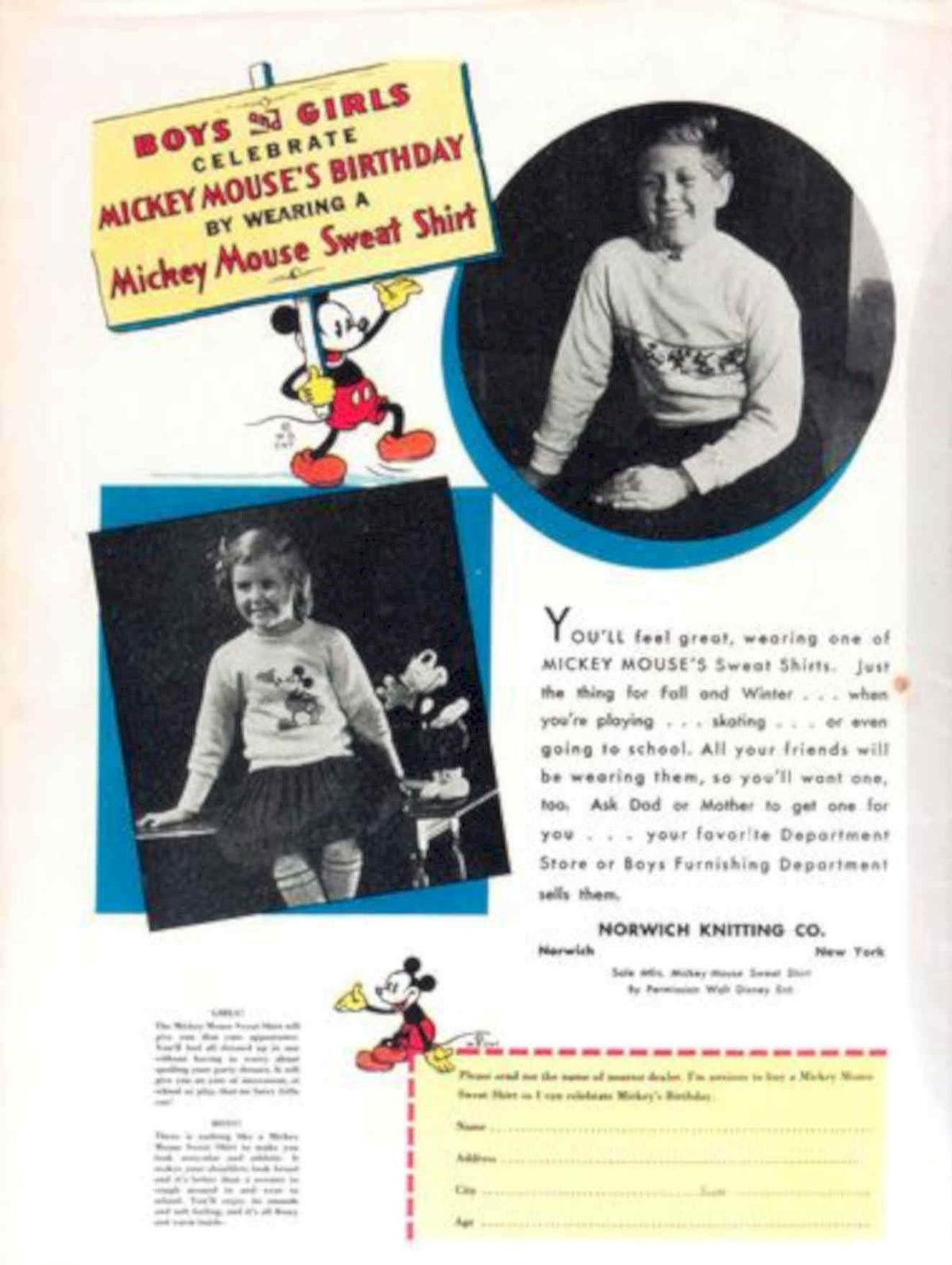Mickey Mouse Sweatshirt Vintage Retro Advert Poster A4 Photo Print