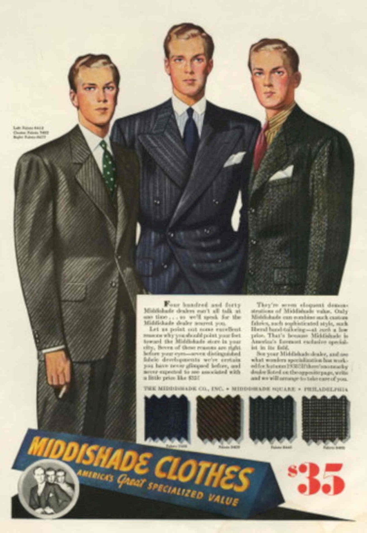 Middishade Suits Fabric 1930s Vintage Retro Advert Poster