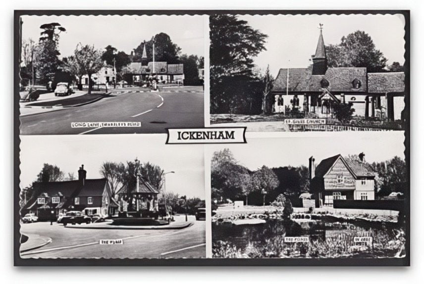 Middlesex Ickenham 4 Views Long Lane The Pump The Pond St Giles Church Crd Vintage A4 Photo Print