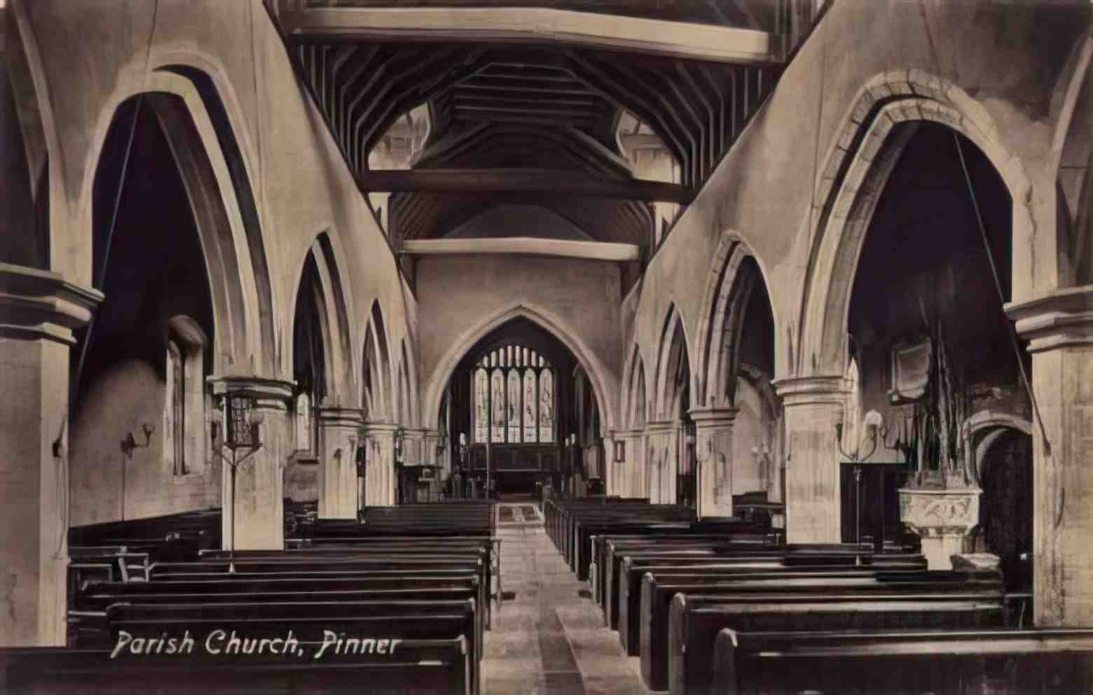 Middlesex Pinner St John the Baptist Interior Vintage A4 Photo Print