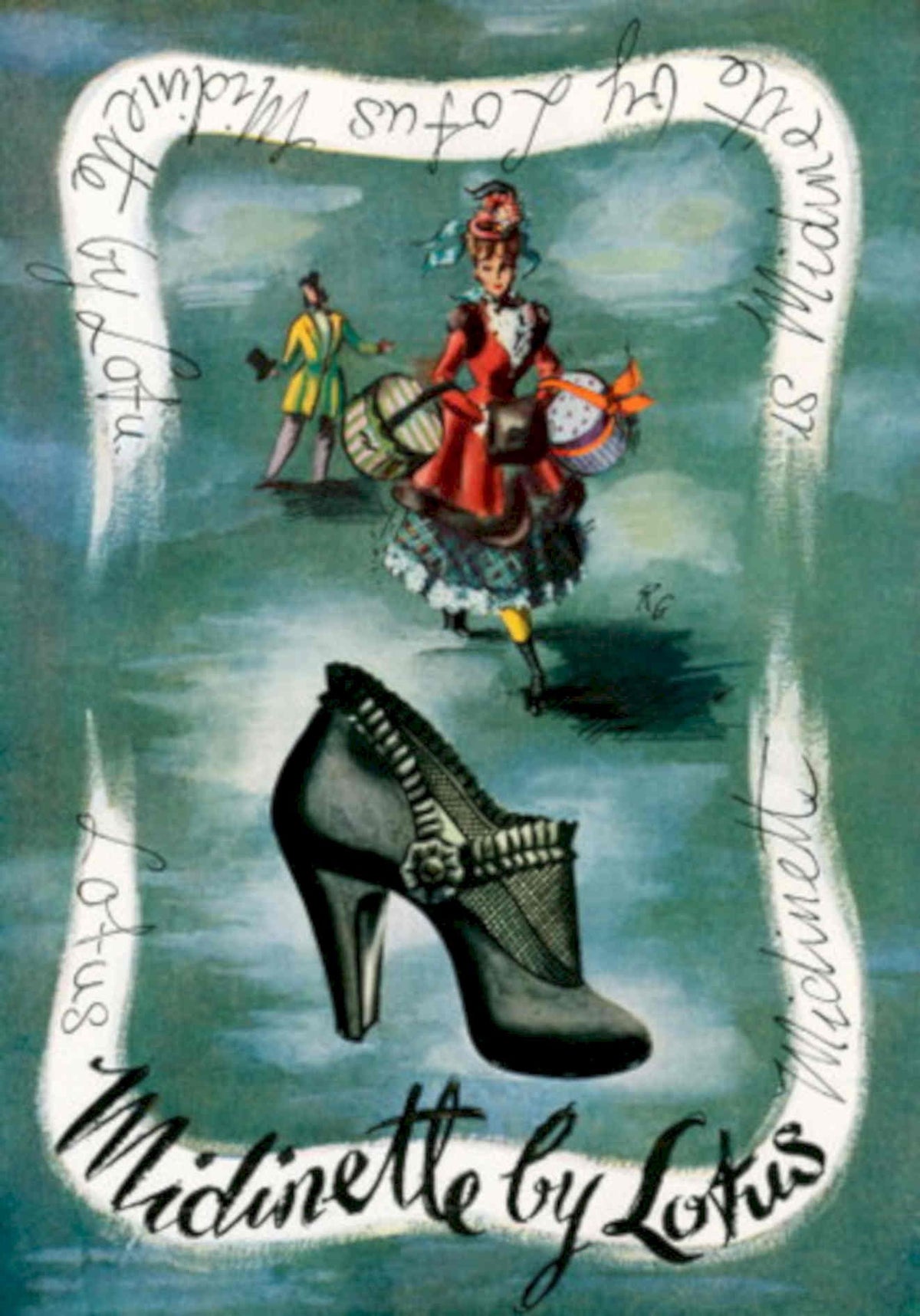 Midinette Shoe Lotus 1940s Vintage Retro Advert Poster