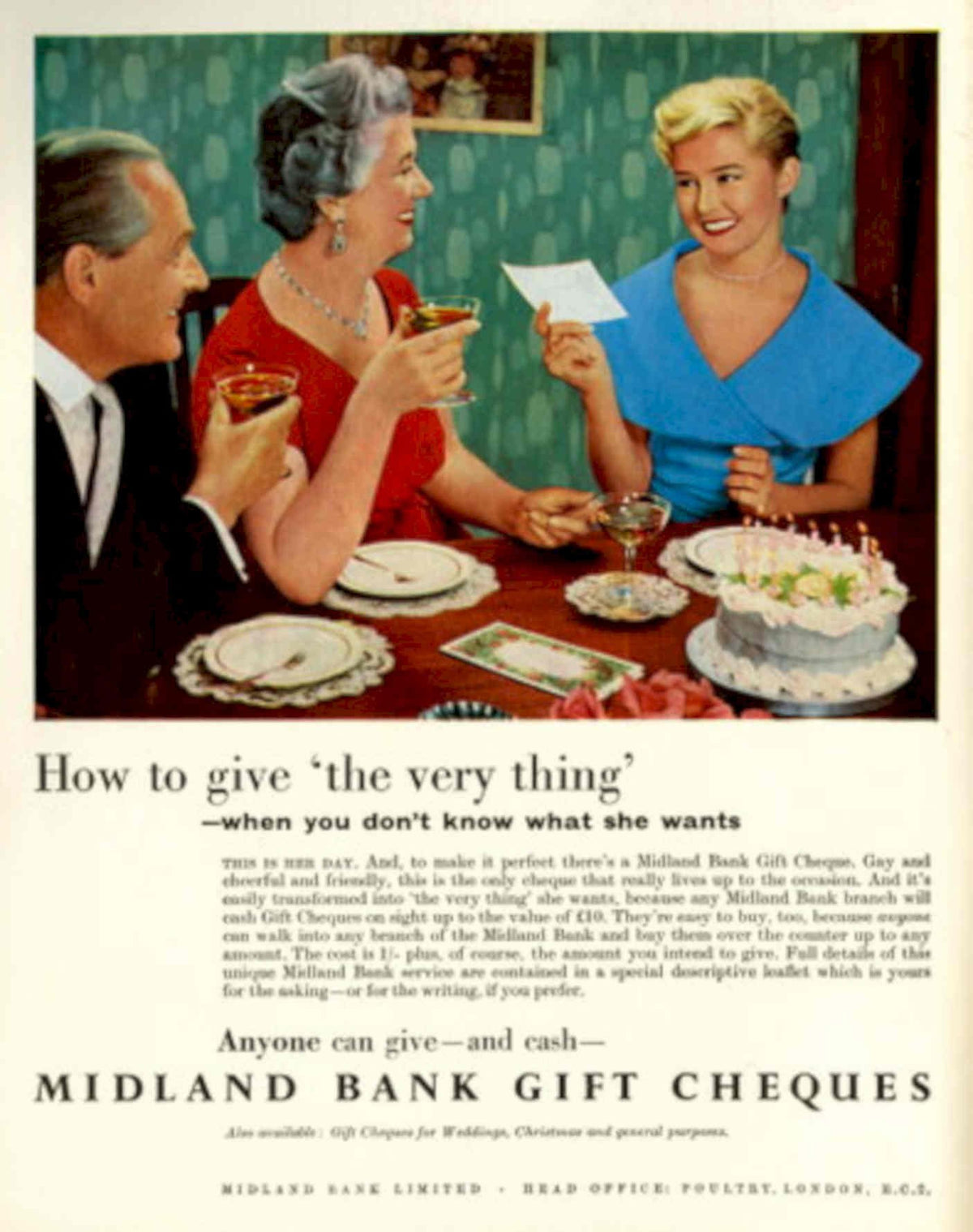 Midland Bank Cheques 1950s Vintage Retro Advert Poster
