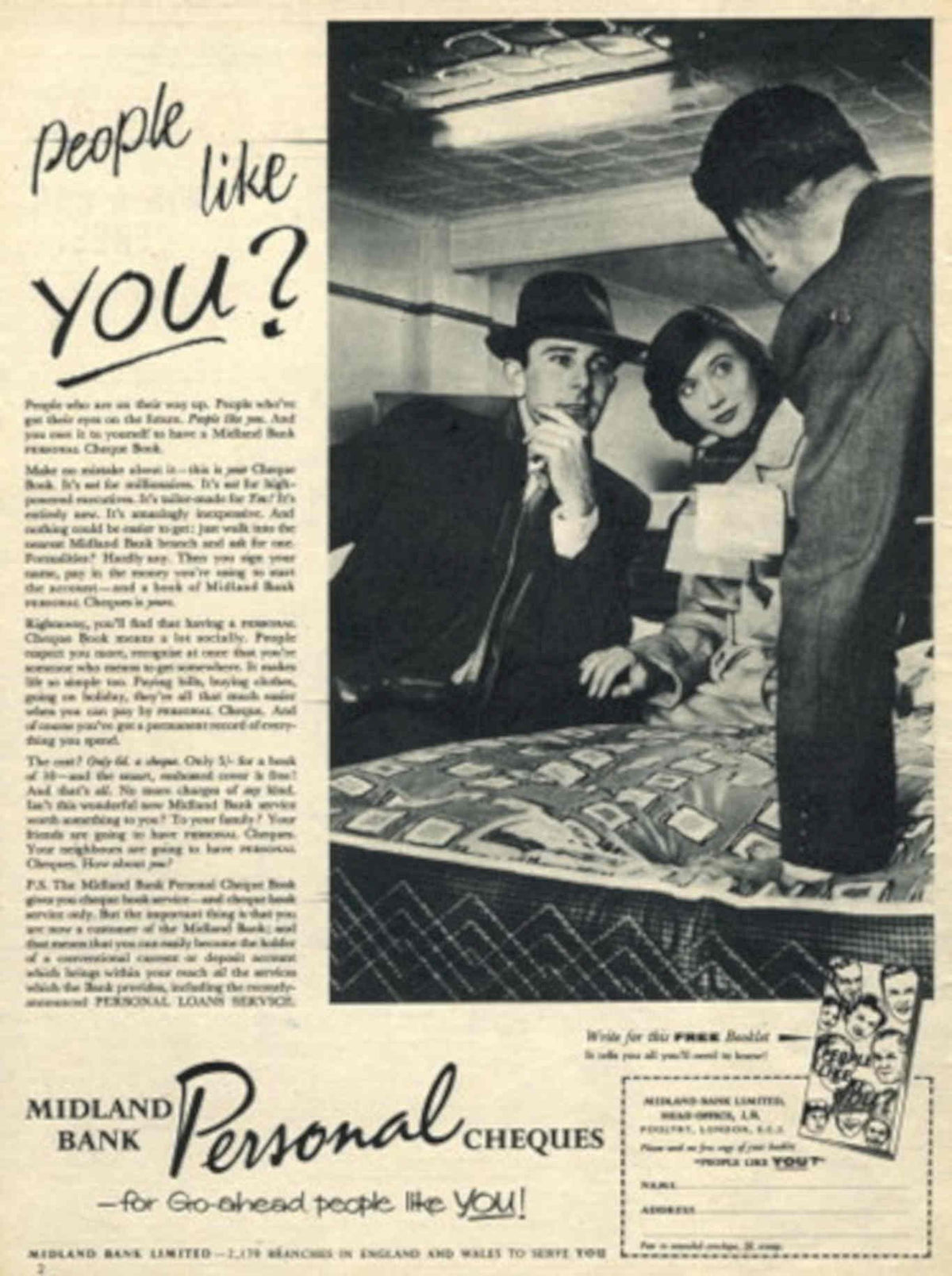 Midland Cheques People 1950s Vintage Retro Advert Poster