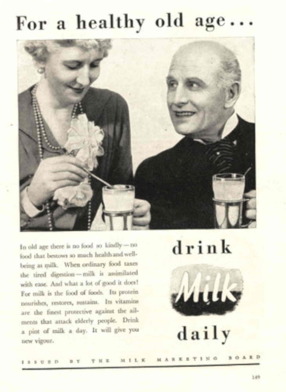 Milk Couple Age 1940s Vintage Retro Advert Poster