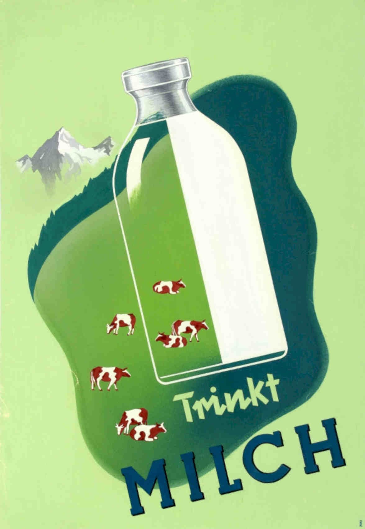 Milk Cows Mountains Vintage Retro Advert Poster A4 Photo Print