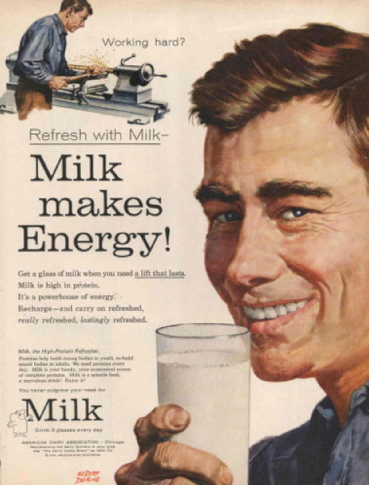 Milk Lathe Energy 1950s Vintage Retro Advert Poster