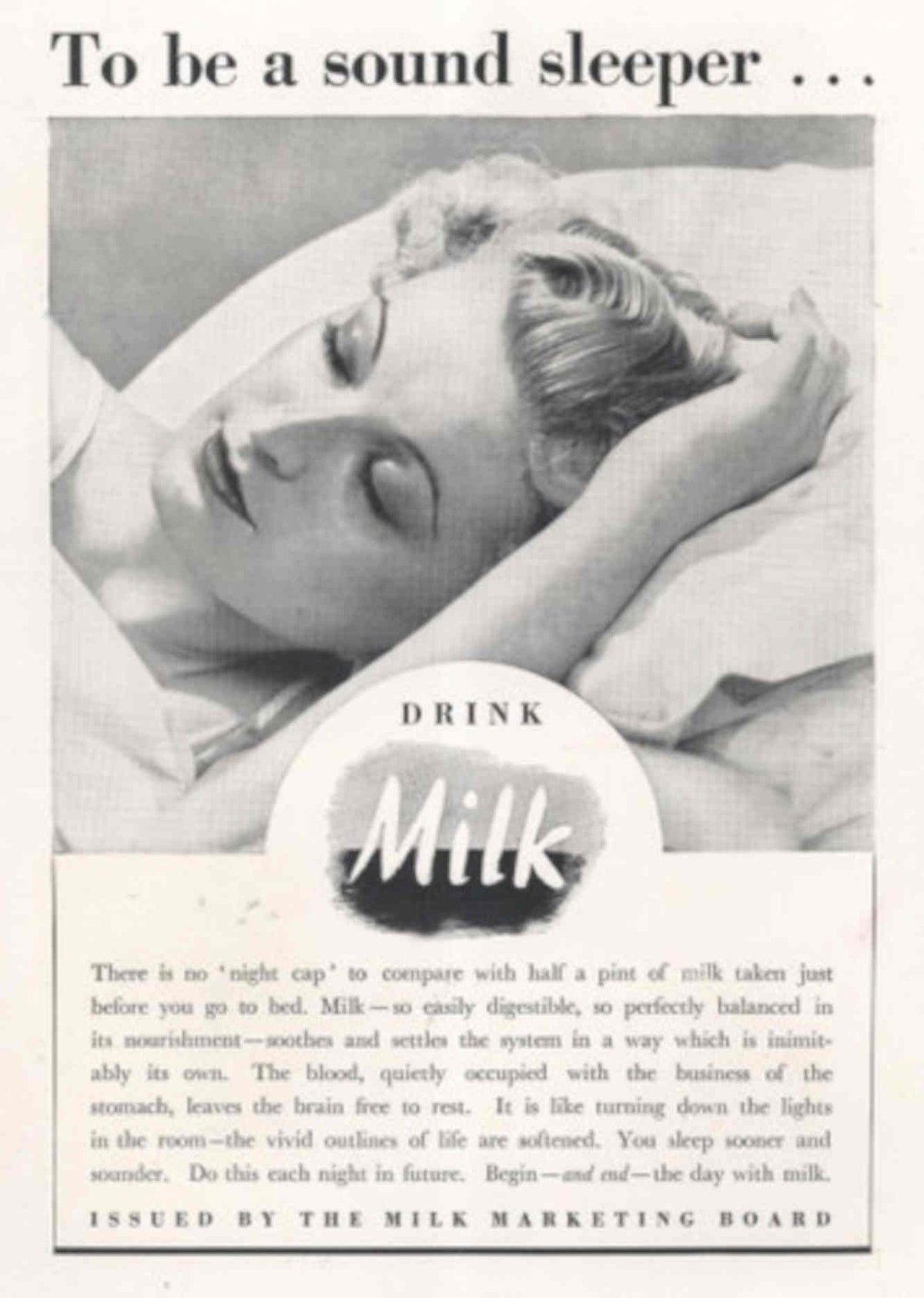 Milk Sleep Woman 1930s Vintage Retro Advert Poster