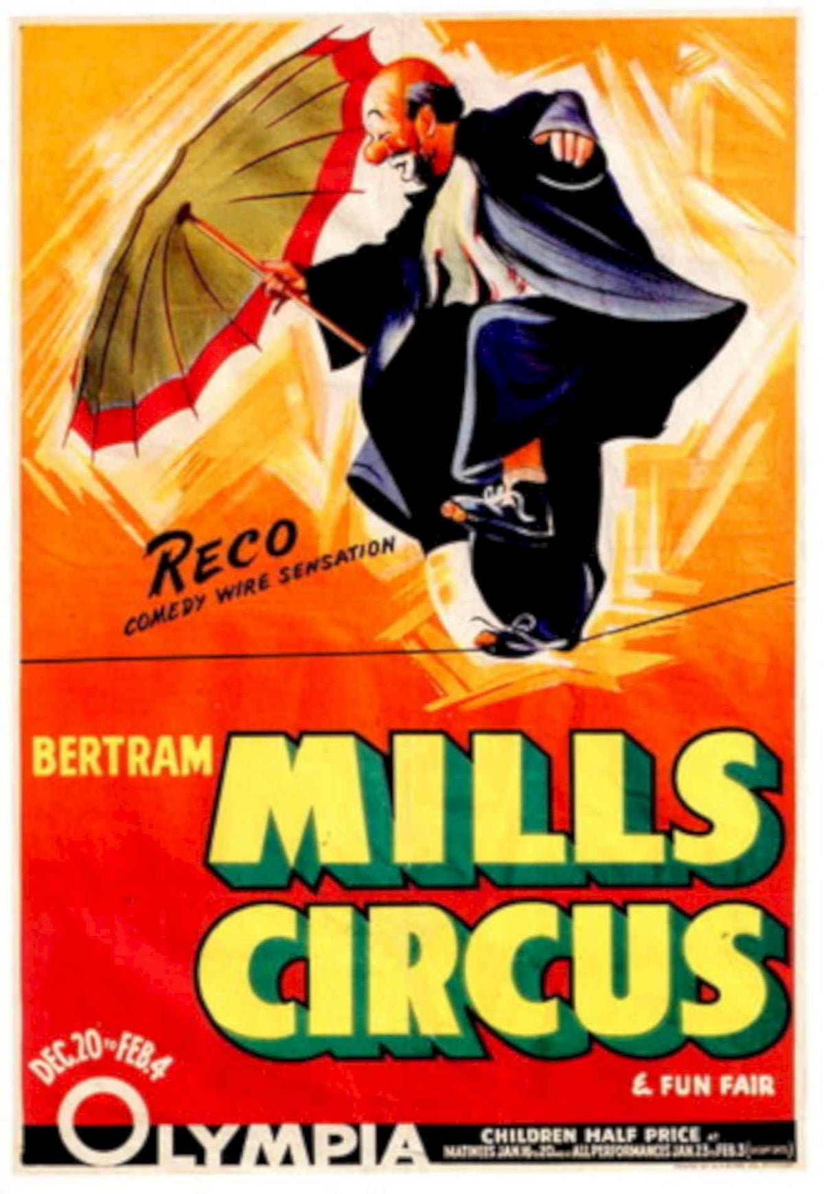 Mills Circus Clown 1950s Vintage Retro Advert Poster