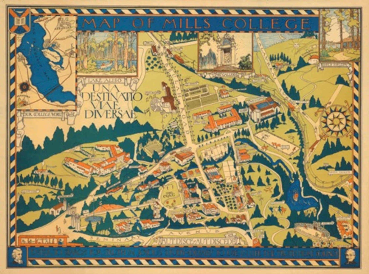 Mills College Map Vintage Retro Advert Poster