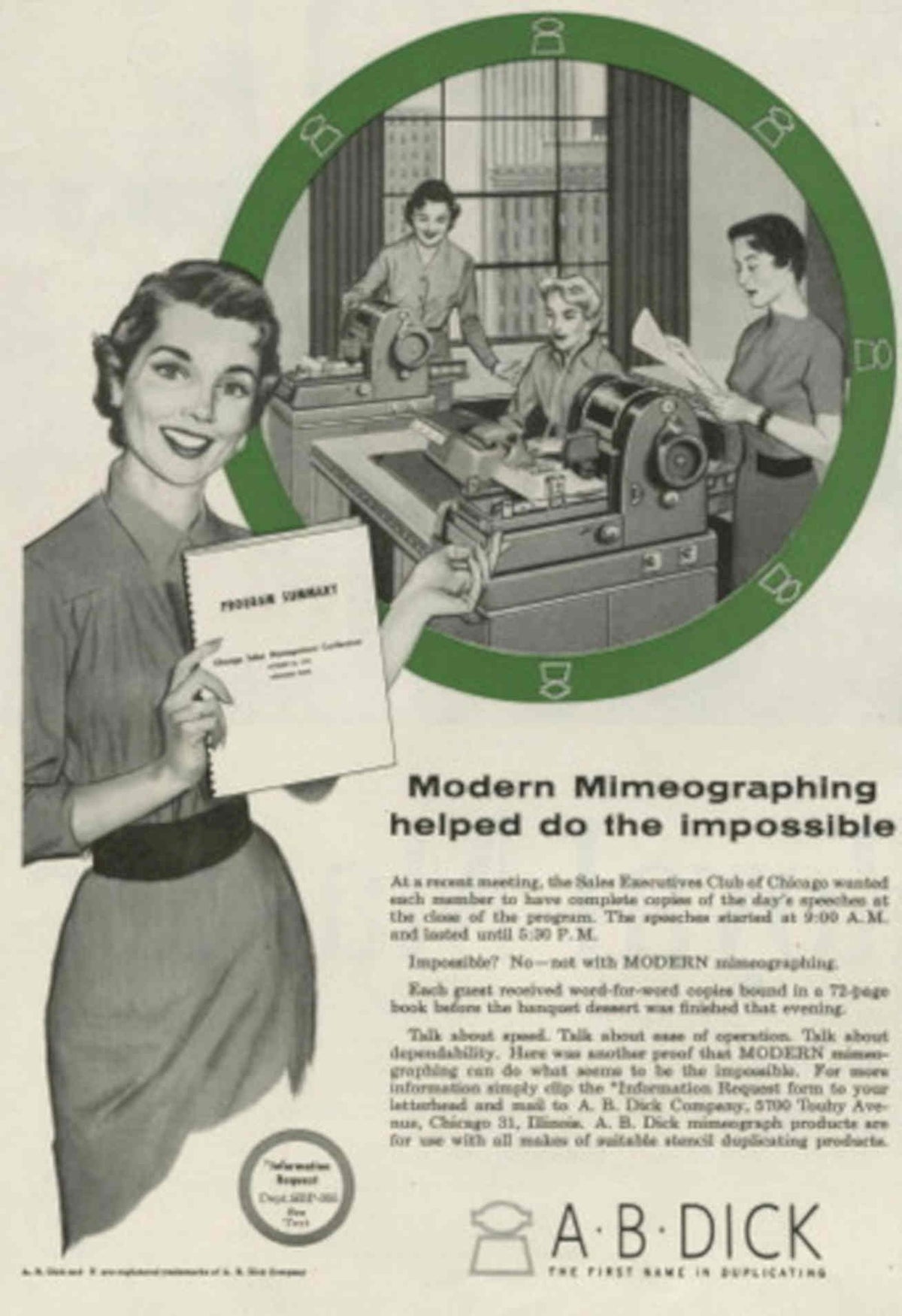Mimeograph Program Summary 1950s Vintage Retro Advert Poster