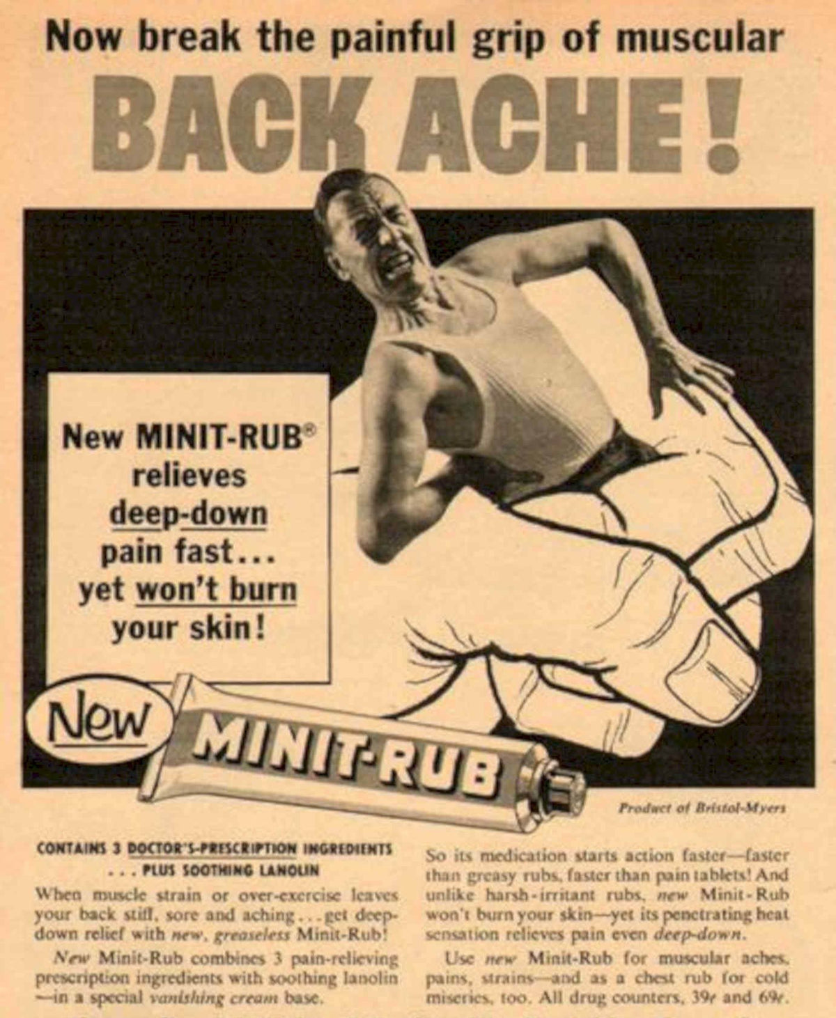 Minit Rub Backache Vintage Retro Advert Poster A4 Photo Print