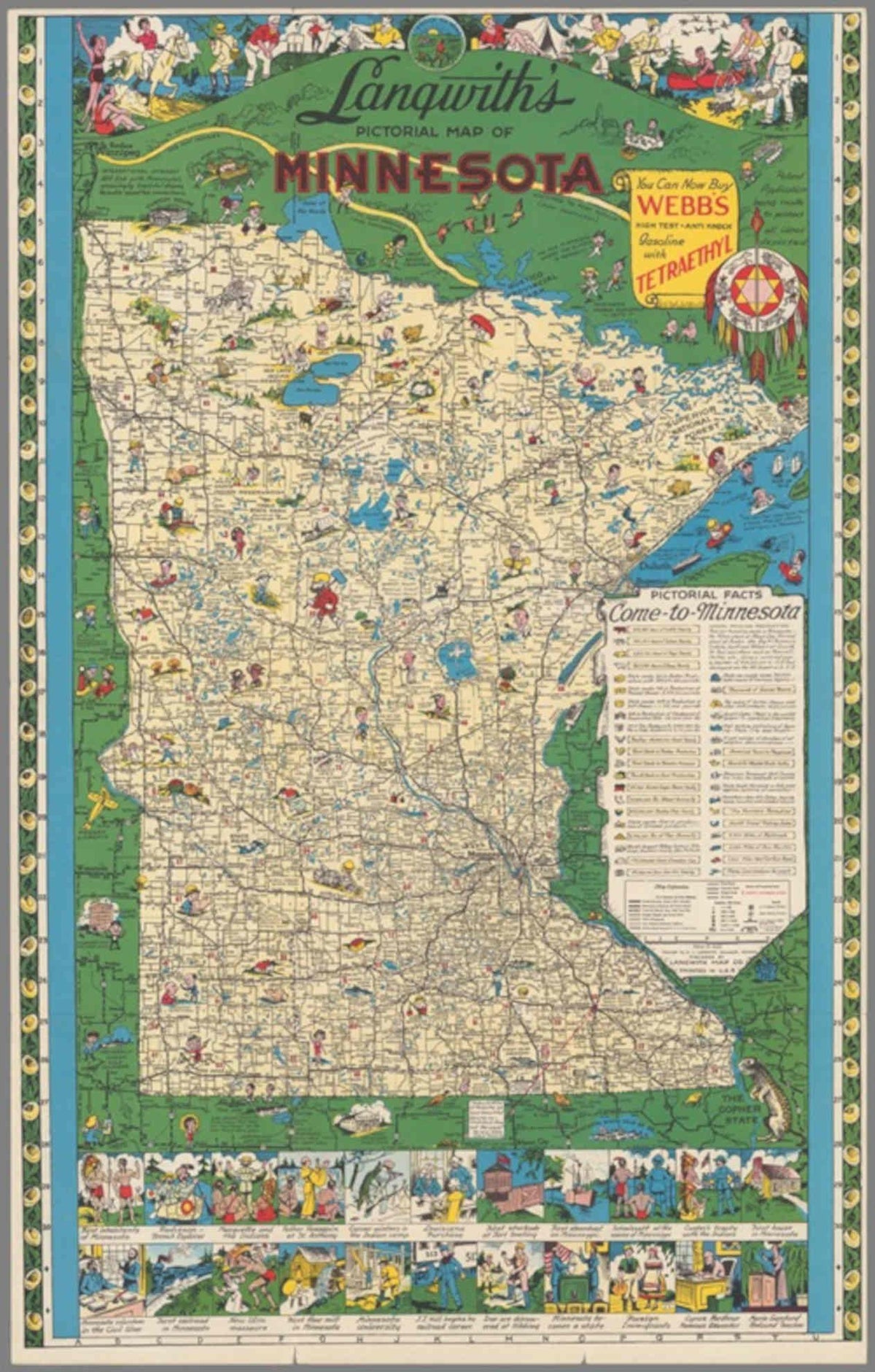 Minnesota Map 1937 Vintage Retro Advert Poster