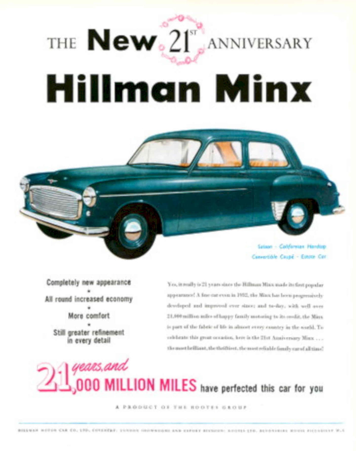 Minx Anniversary Saloon 1950s Vintage Retro Advert Poster
