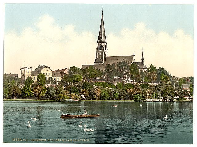Miramer Castle and Lake Chemnitz Saxony Vintage A4 Photo Print