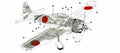 Mitsubishi A6M Zero cutaway A4 Photo Print