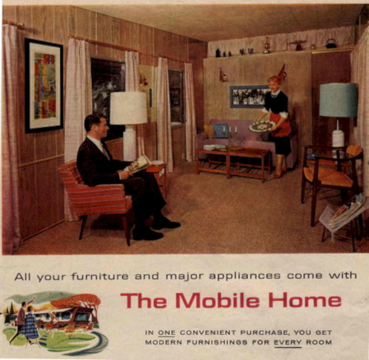 Mobile Home Interior 1950s Vintage Retro Advert Poster