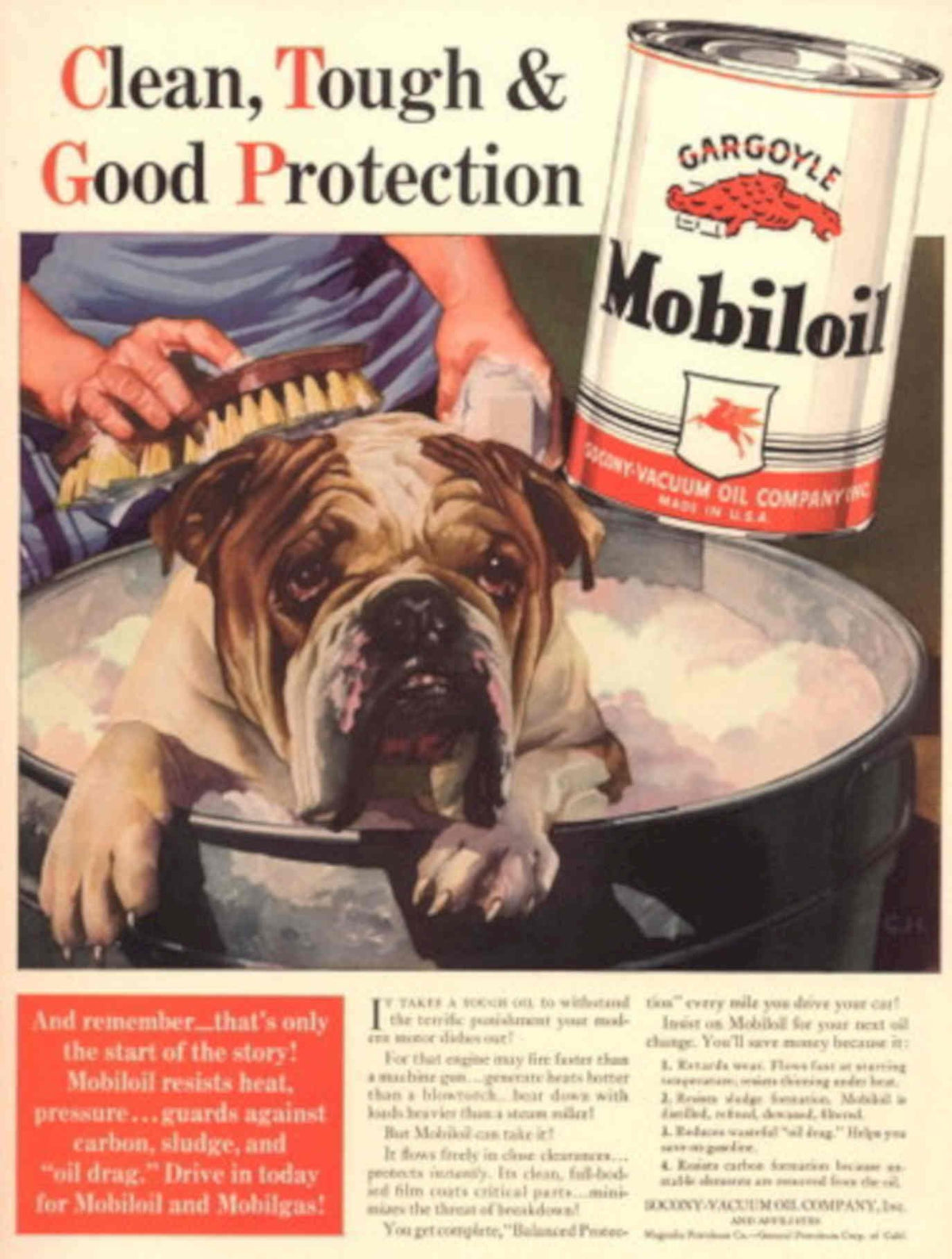 Mobiloil Bulldog Clean 1930s Vintage Retro Advert Poster