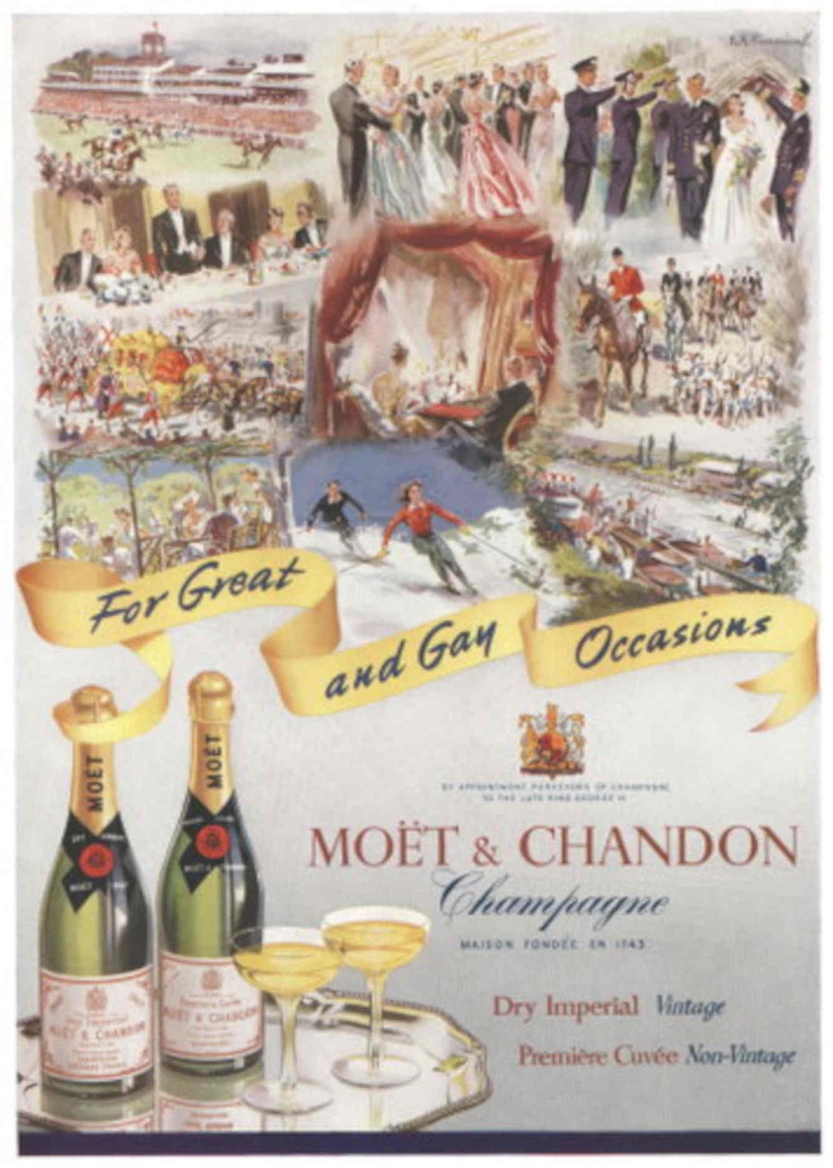 Moet Champagne Events 1950s Vintage Retro Advert Poster