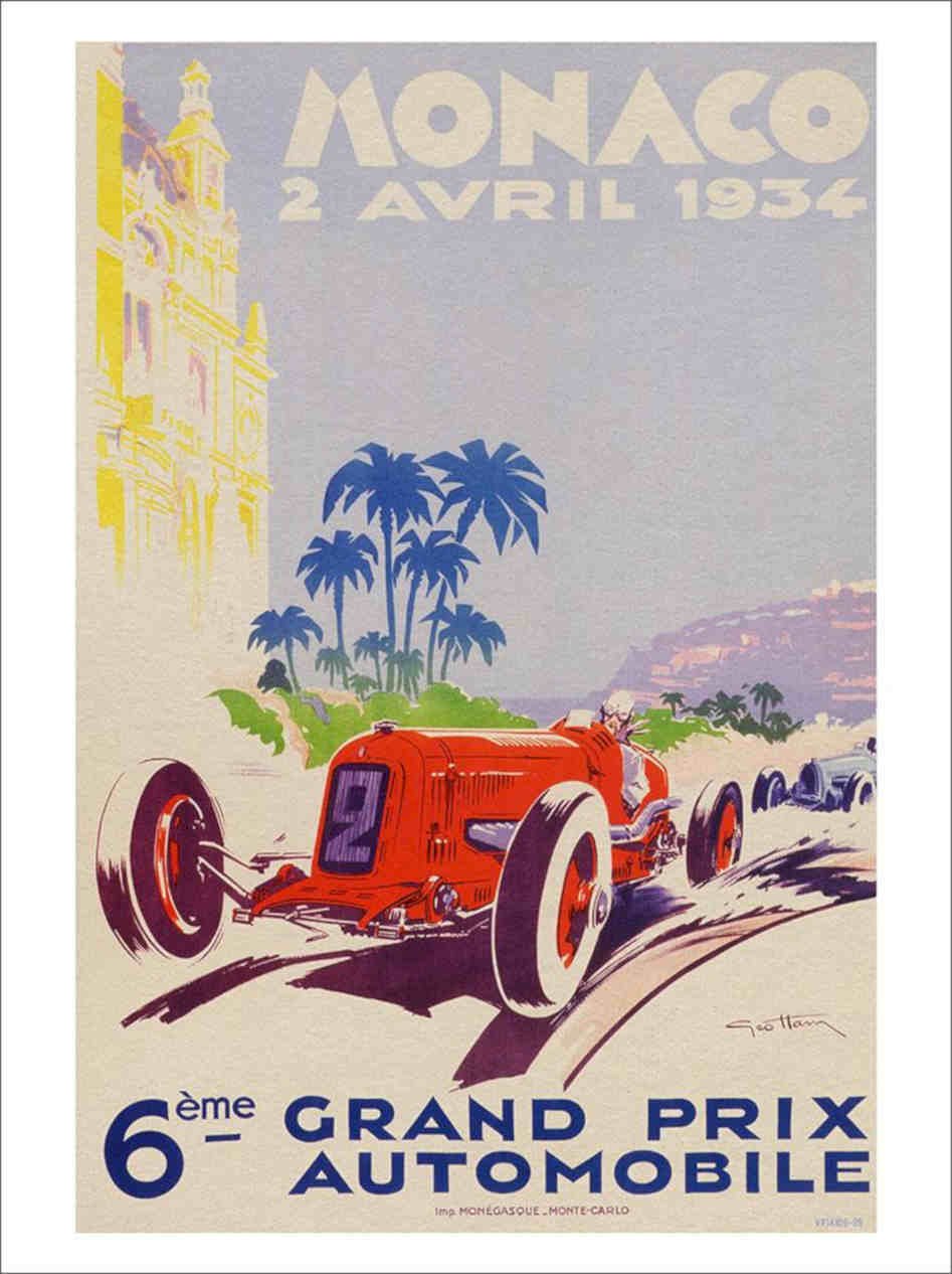 Monaco Grand Prix 1934 Vintage Retro Advert Poster A4 Photo Print
