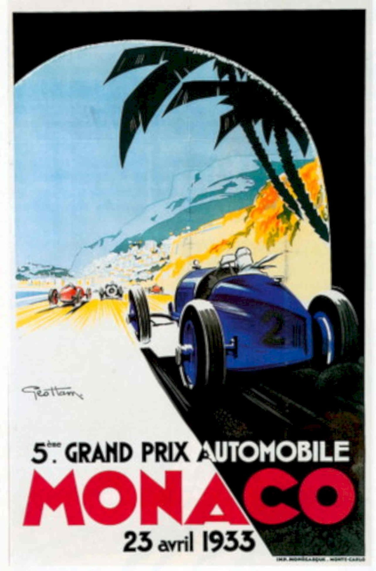 Monaco Grand Prix 5 1930s Vintage Retro Advert Poster