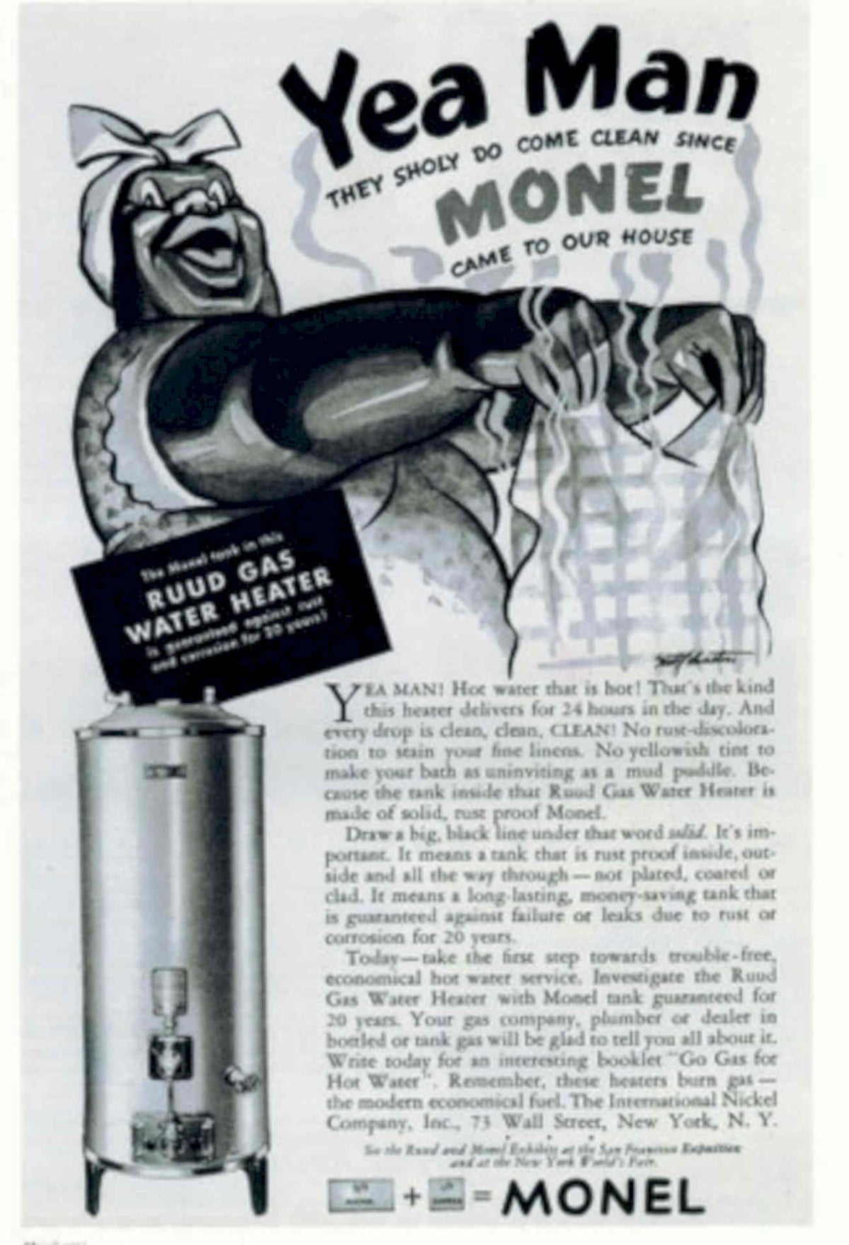 Monel Water Heater 1930s Vintage Retro Advert Poster